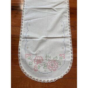 Flower Stamped Cross Stitch Table Runner 12" x 36"